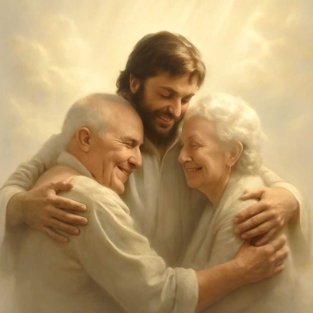 Jesus Hugs Elderly Couple in Divine Light