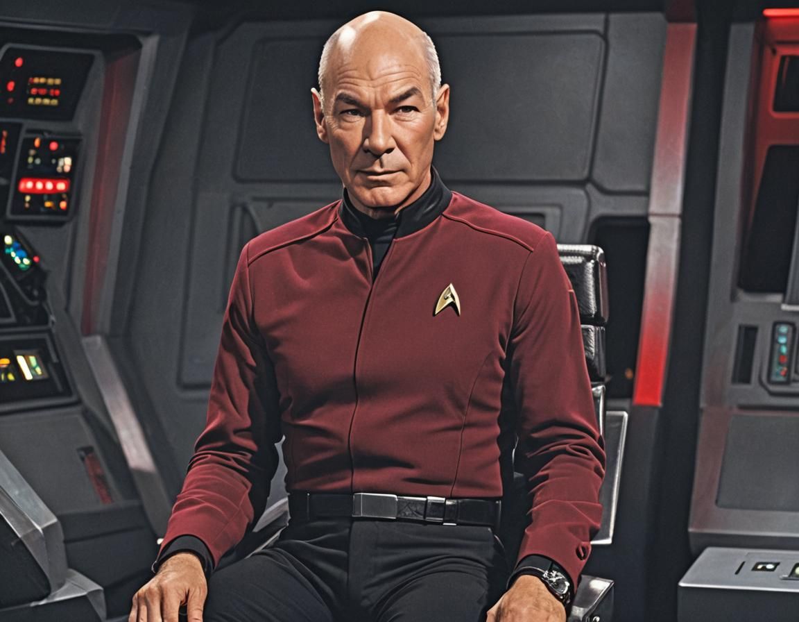 Jean-Luc Picard on the USS Enterprise-D Bridge