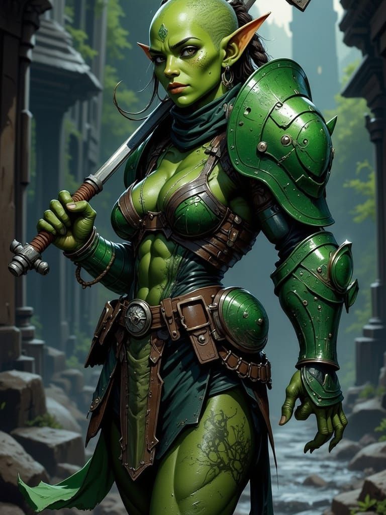 Goblin Cyborg Warrior in Post-Apocalyptic World