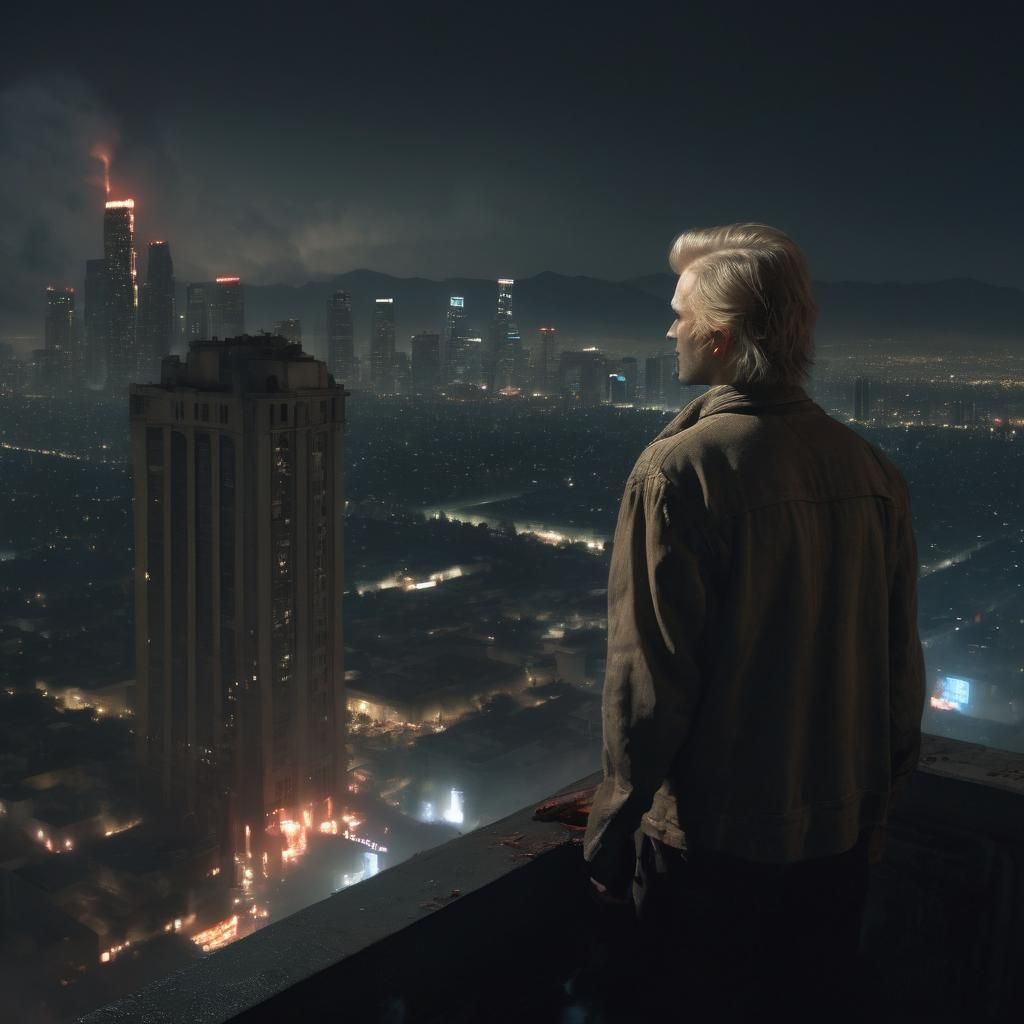 Ash Blonde Vampire Over Los Angeles at Night