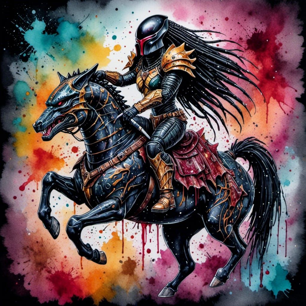 Cartoon Character on Horse in Watercolor Ink Style