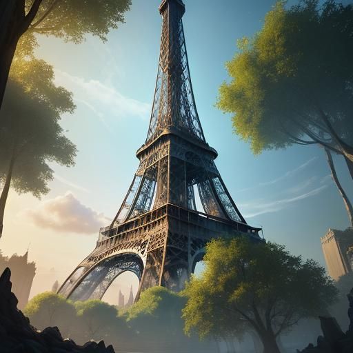 Eiffel Tower Transformed into Ancient Tree: Fantasy Art