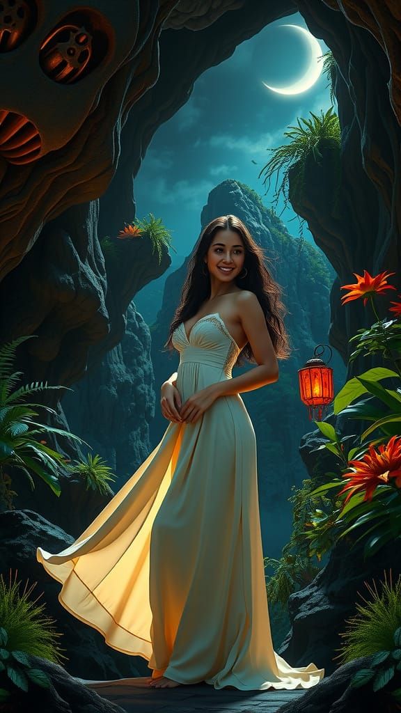 Ethereal Grotto Portrait with Hyperrealistic Lighting