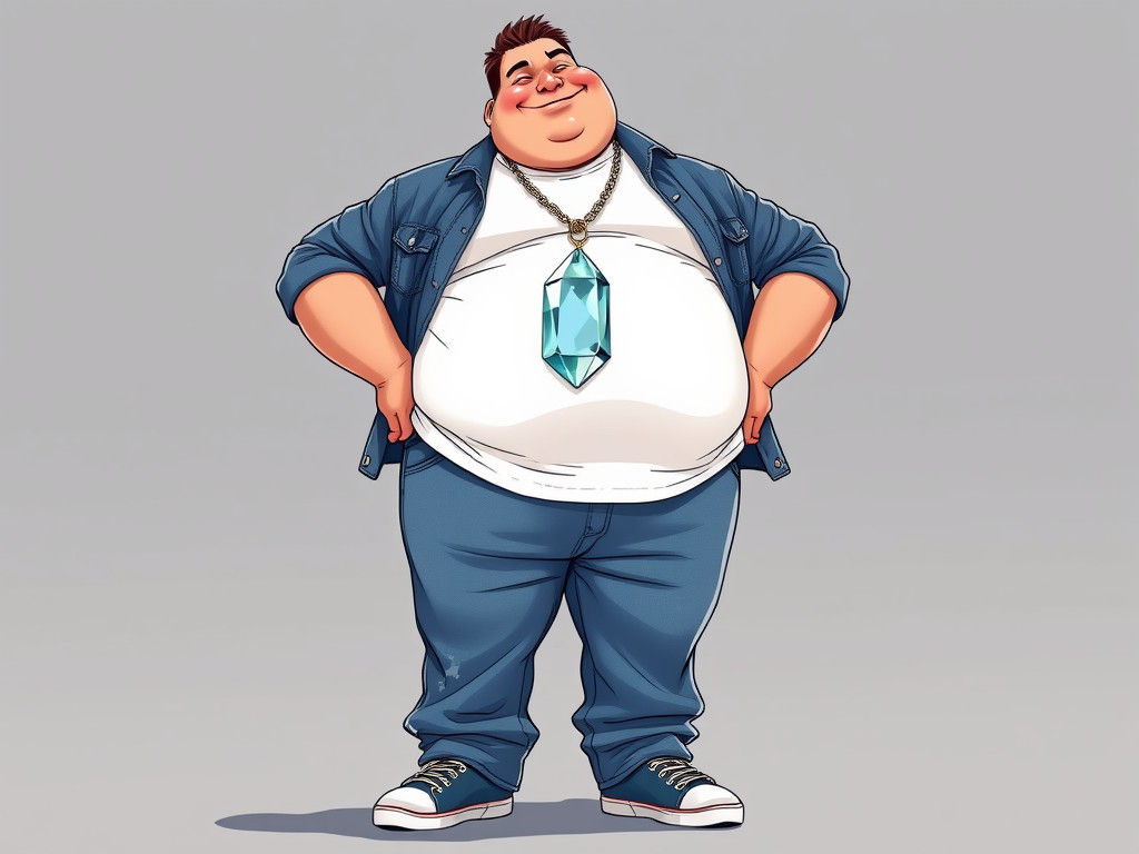 Confident Man Displaying Oversized Crystal in Manga Style