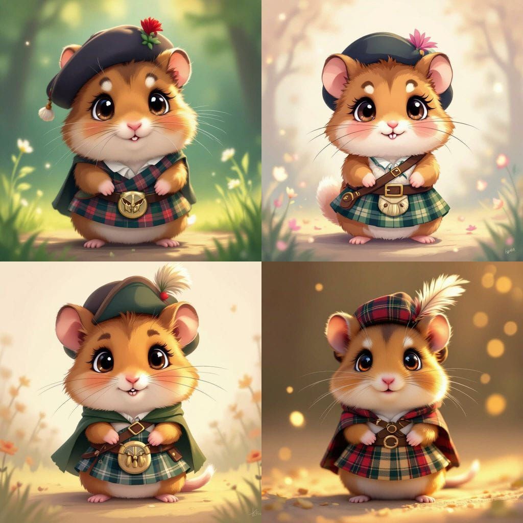 Charming Chibi Hamster in Kilt and Tam o' Shanter Hat