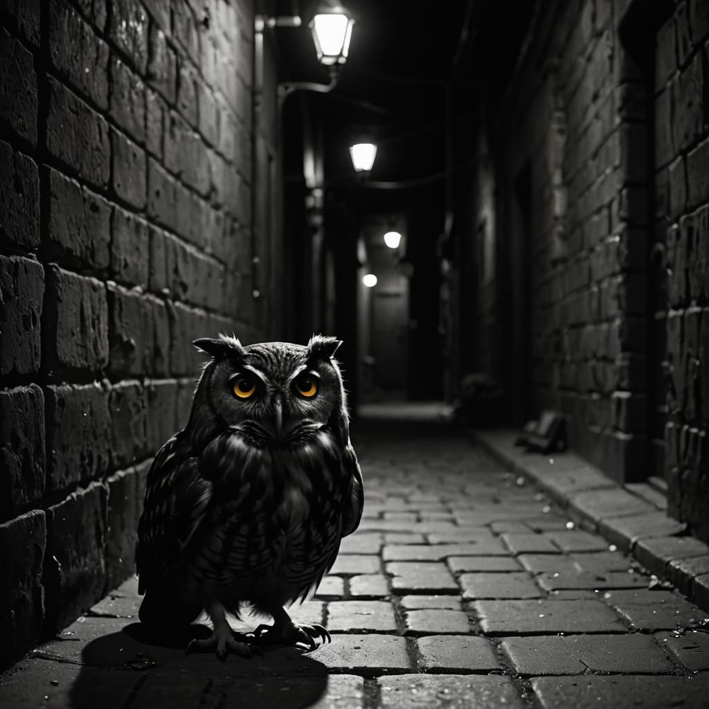 Owl and Rat in Noir Film Still