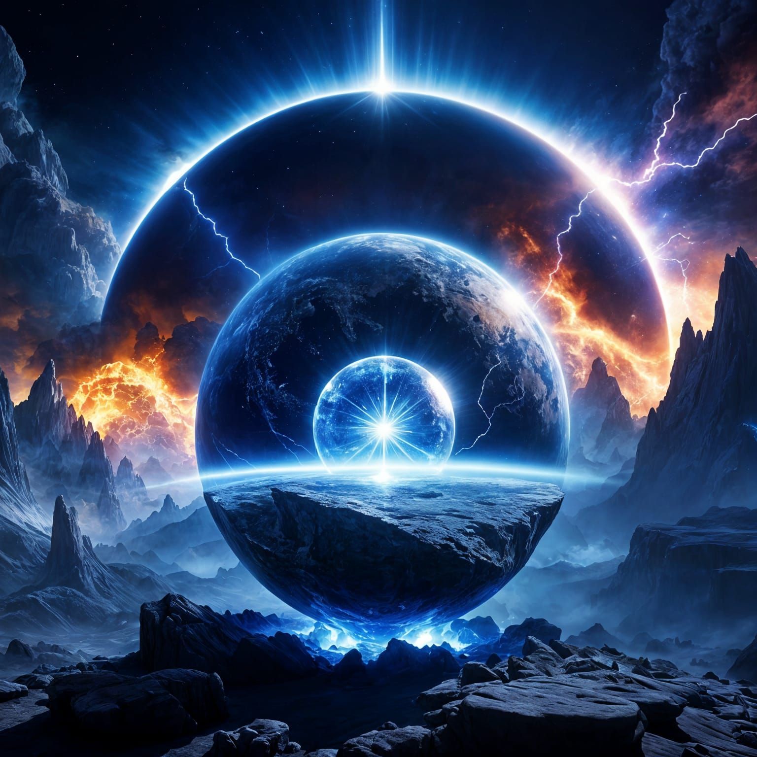 Sapphire Crystal Earth with Fire Halo