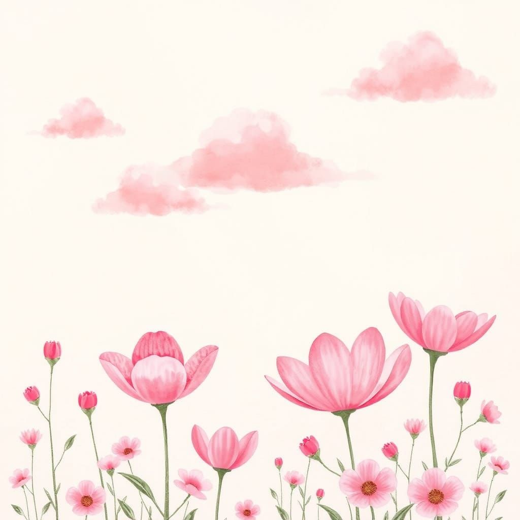 Idyllic Pink Dreamscape in Watercolor Style