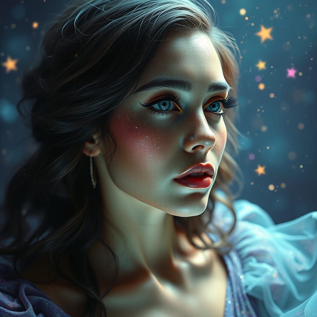 Cosmic Woman in Glistening Starlight, Digital Art