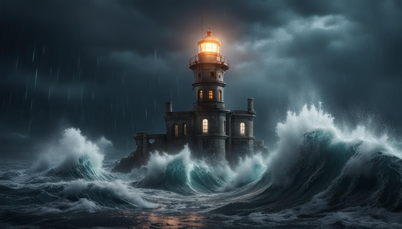 Haunted Lighthouse in Stormy Ocean: Detailed Matte Painting
