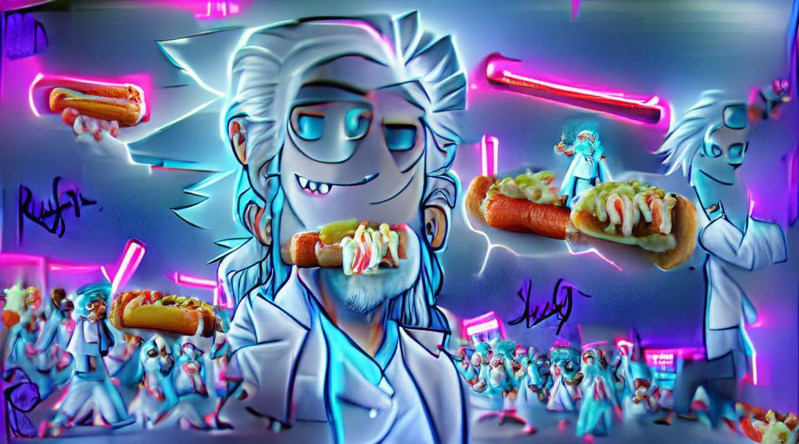 Synthwave Rick Sanchez and the Hot Dog Army