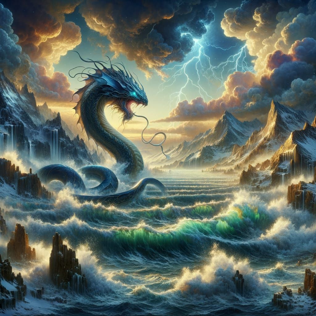 Jörmungandr Emerges: A Norse Mythology Scene