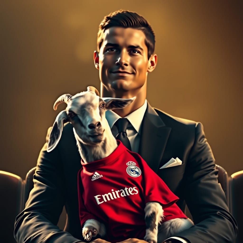 Cristiano Ronaldo with Goat in Real Madrid Jersey
