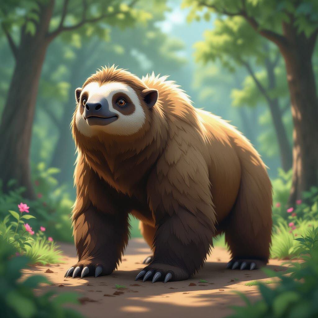 Jefferson's Ground Sloth in 3D Anime Art