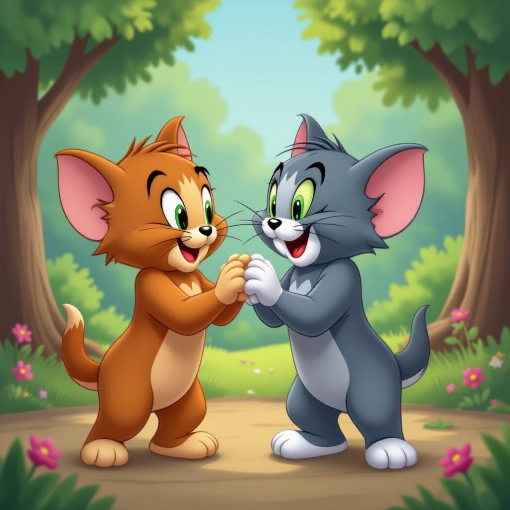 Tom and Jerry Hugging in Warm Digital Art
