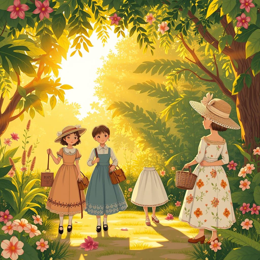 Elegant Summer Holiday Scene in Symmetrical Wes Anderson Sty...