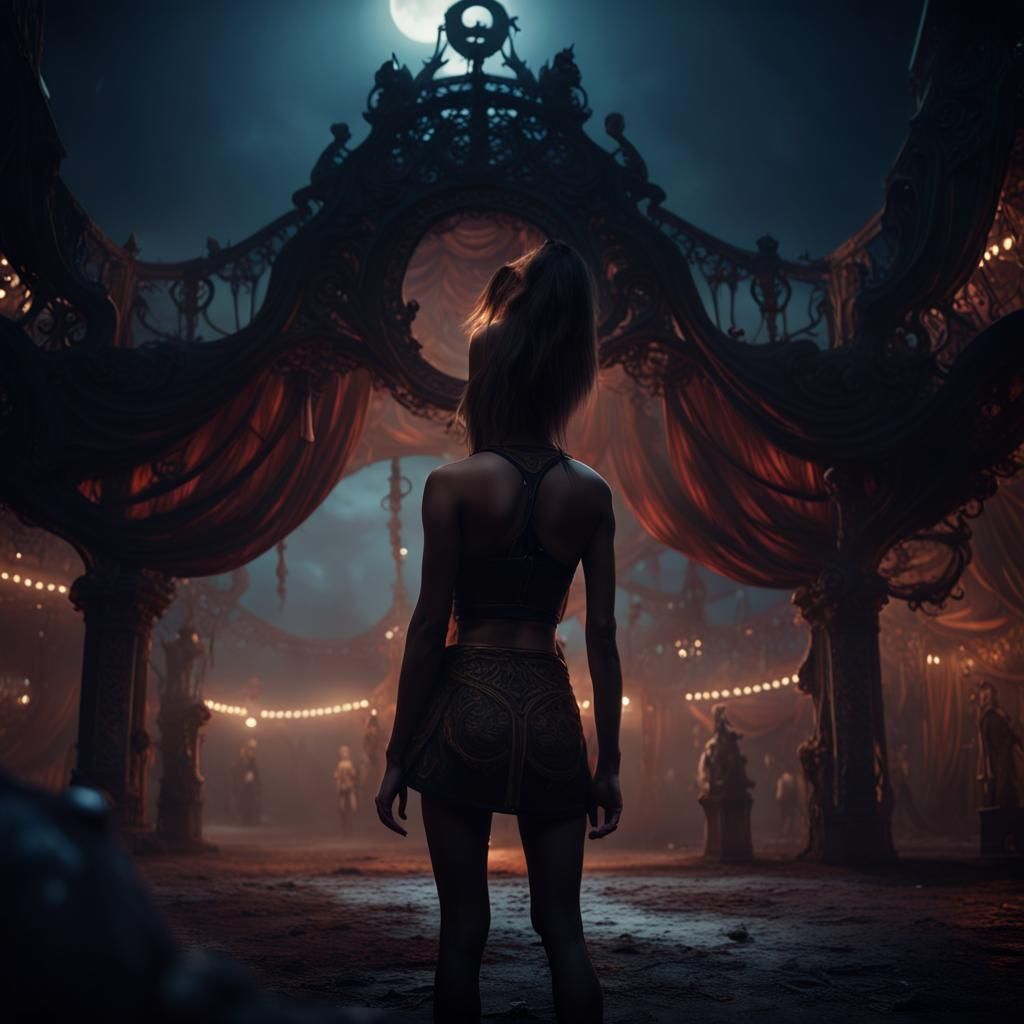 A trapeze artist alone in haunted carnival