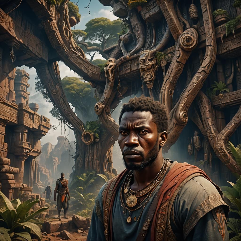 African Man's Doubt in Detailed Matte Painting