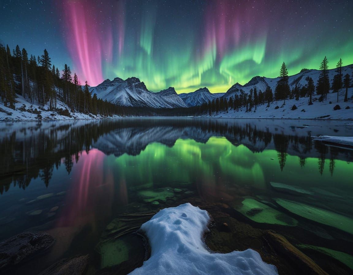 Northern Lights Dance over Yellowstone in Vivid Digital Port...