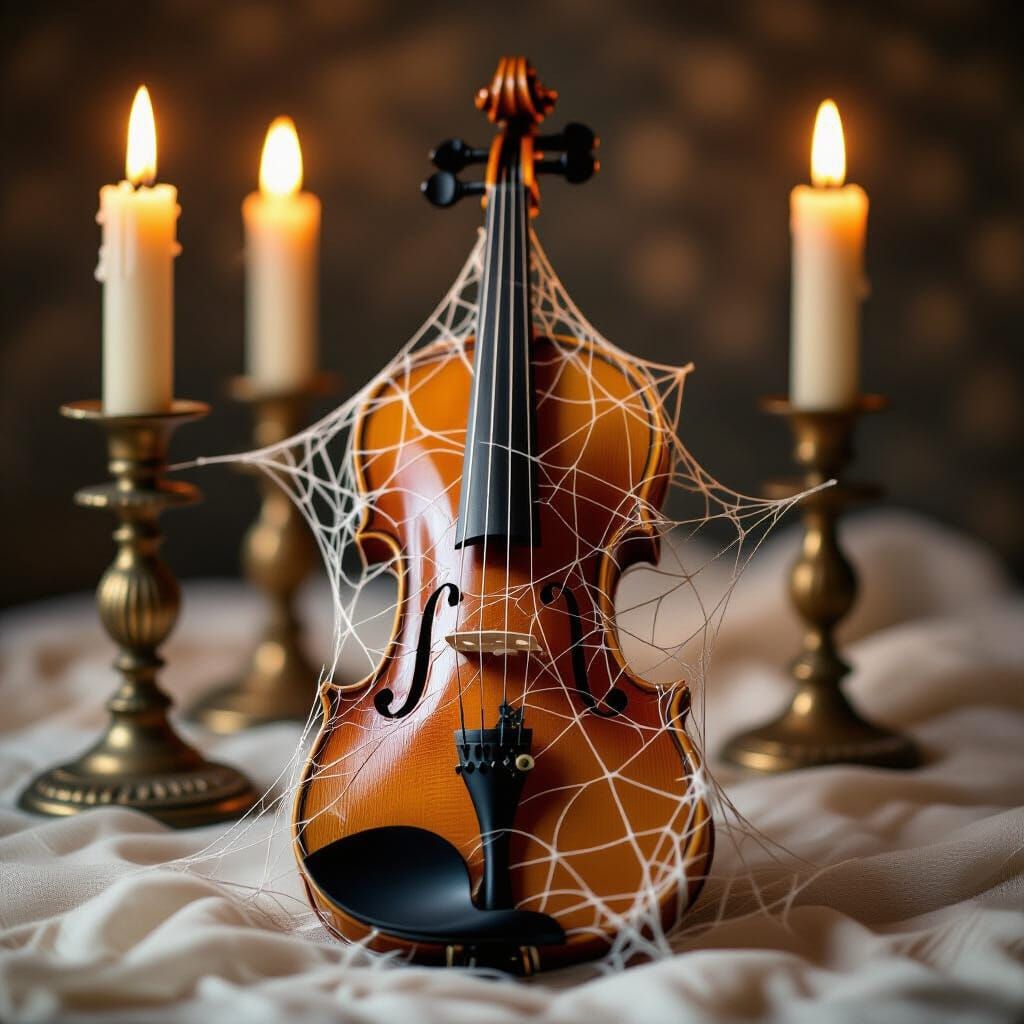 Spiderweb Violin Illuminated by Candlelight