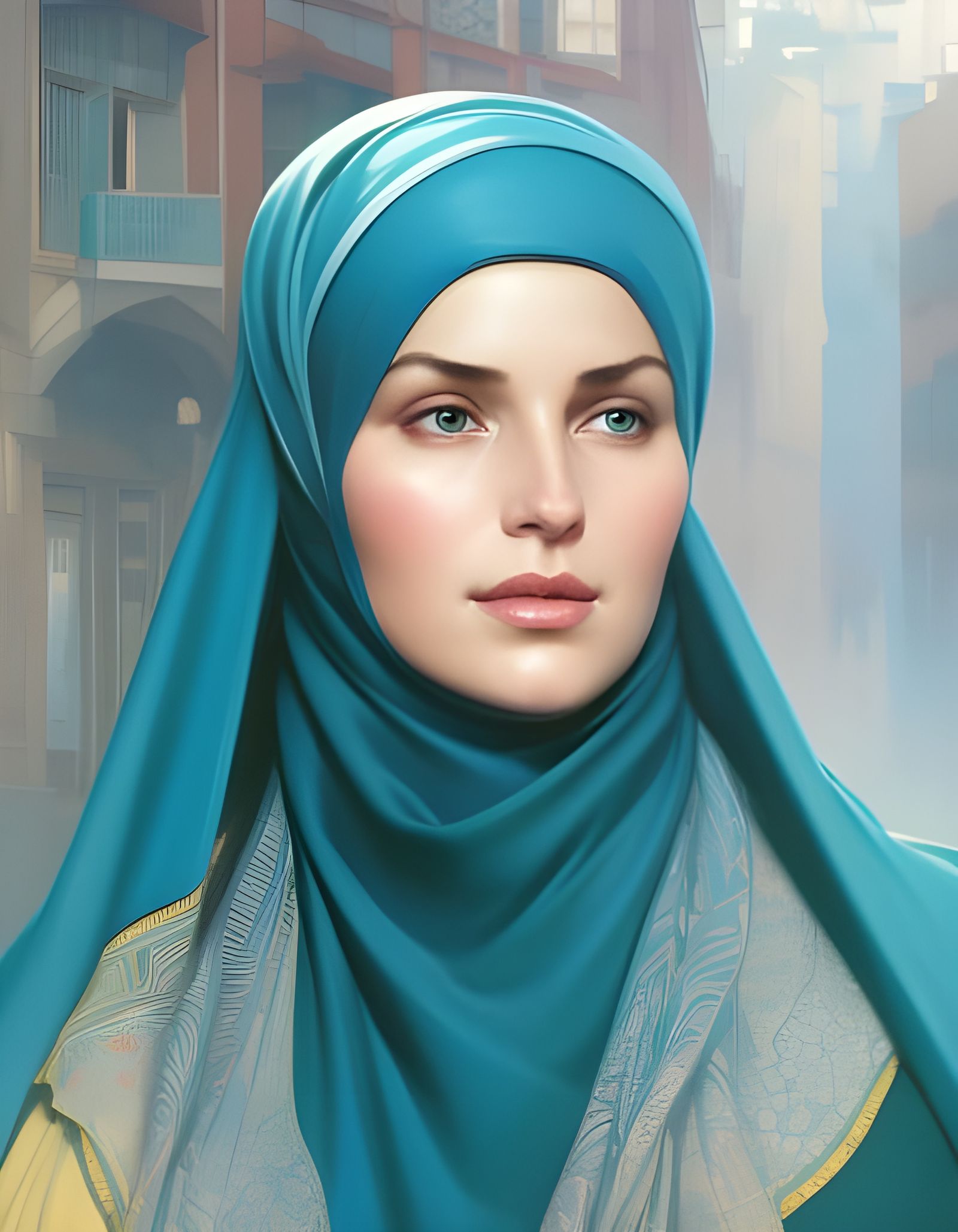 Modern German Woman in Hijab: Digital Art Portrait