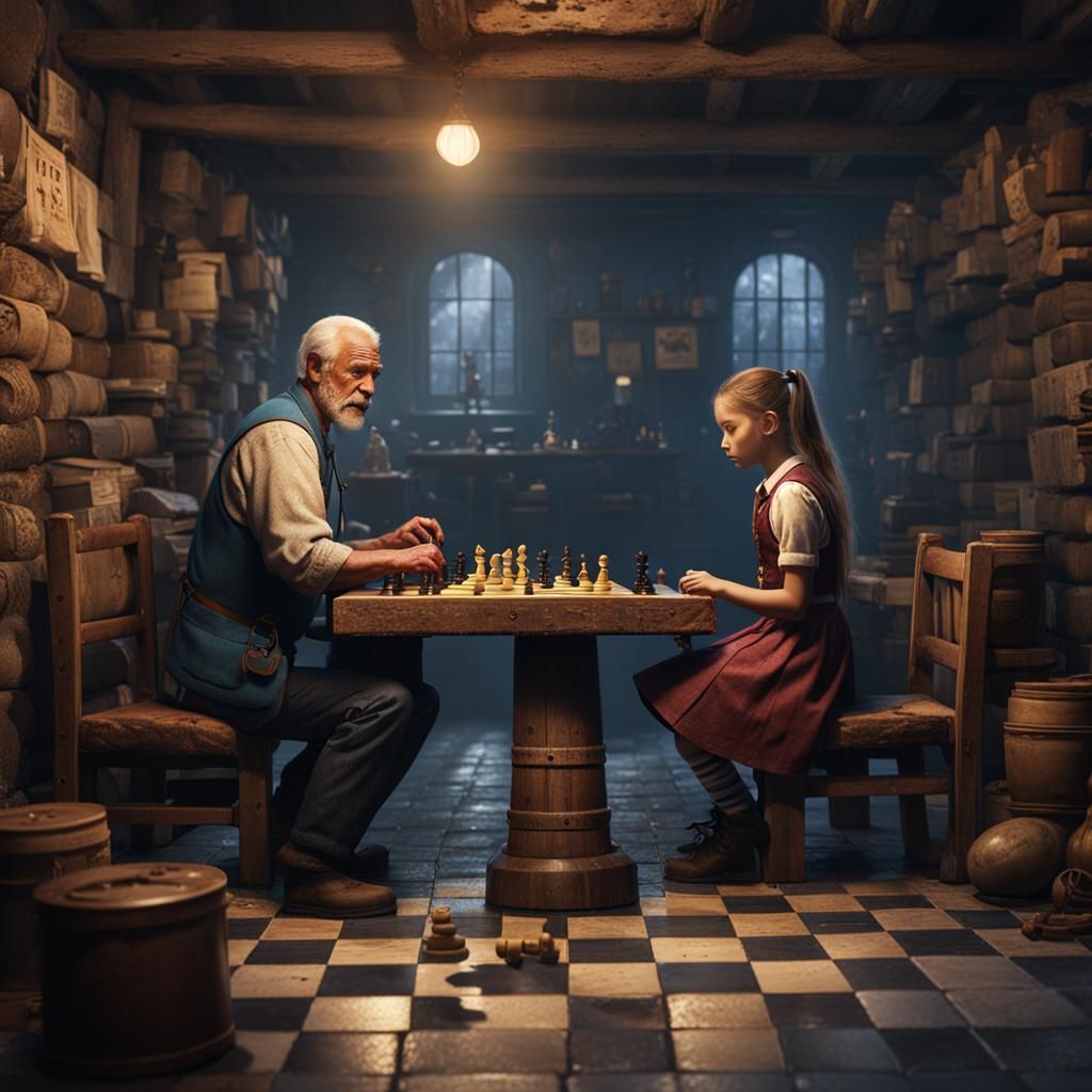 Janitor Teaches Chess in Basement: Matte Painting