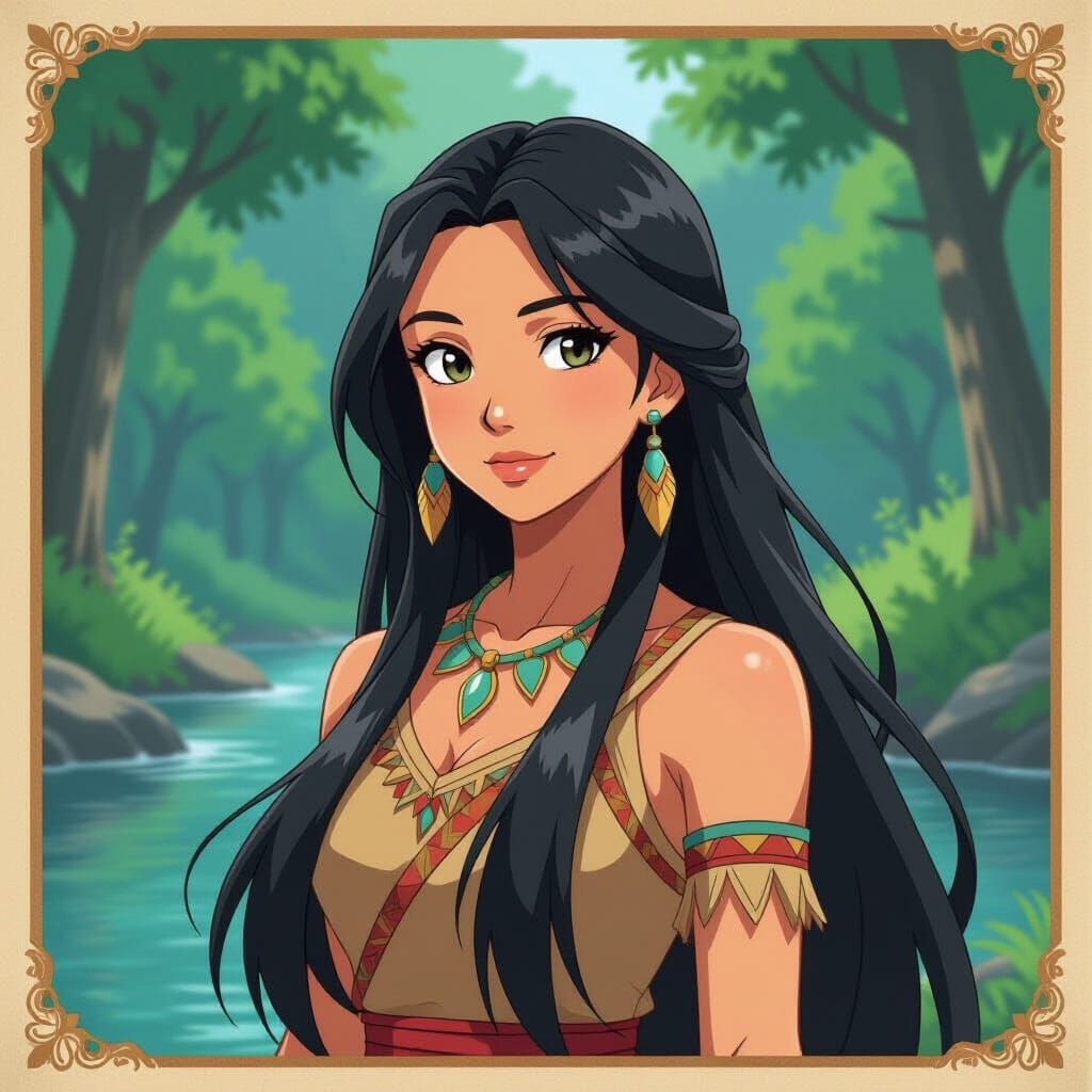Anime Warrior Pocahontas by Forest River in Cel-Shaded Style