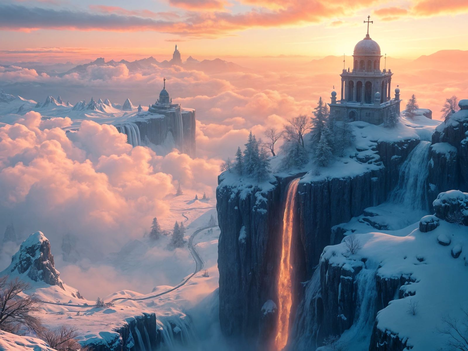 Magical Winter Landscape with Floating Islands, Digital Art