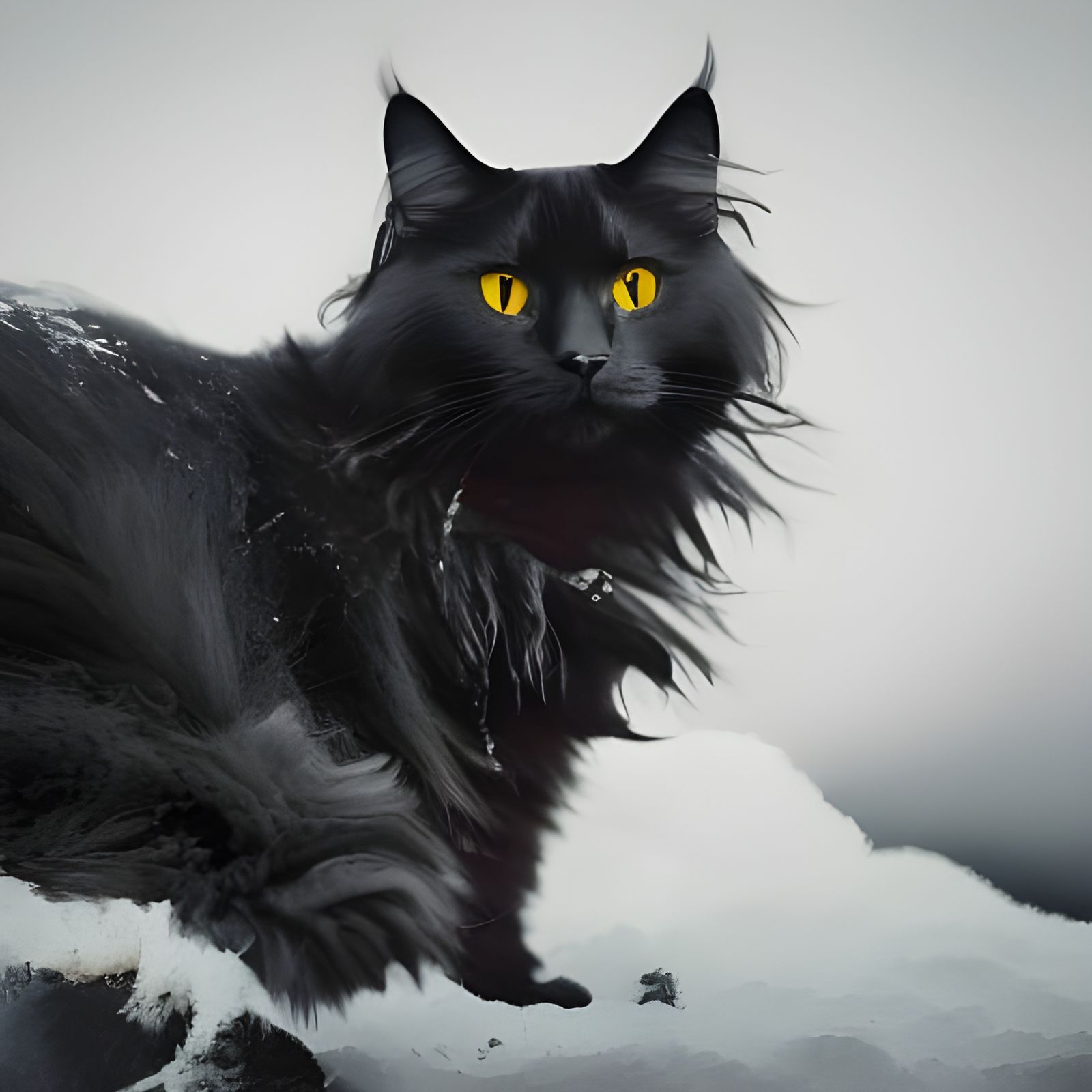 Mythical Black Norwegian Forest Cat in Flames