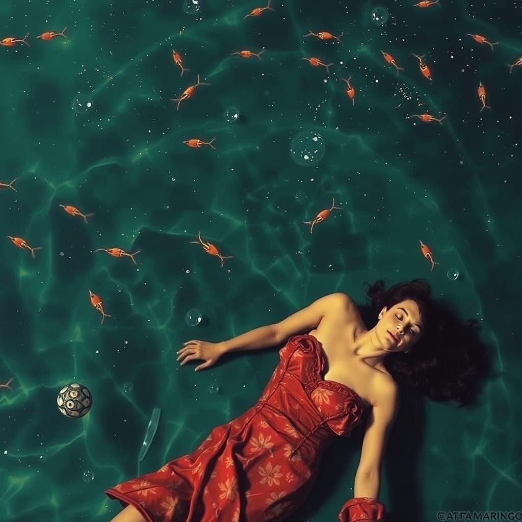 Dreamlike Pool Scene in Surrealist Style