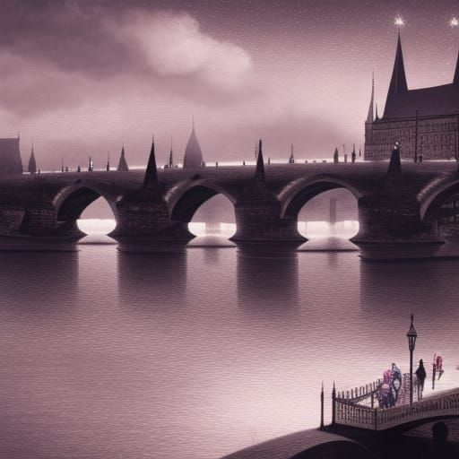Prague Bridge at Night: A Fantastical Matte Painting