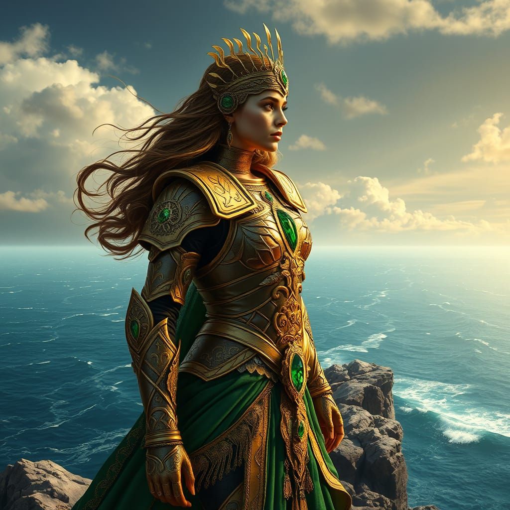 Warrior Queen on Cliff Overlooking Ocean