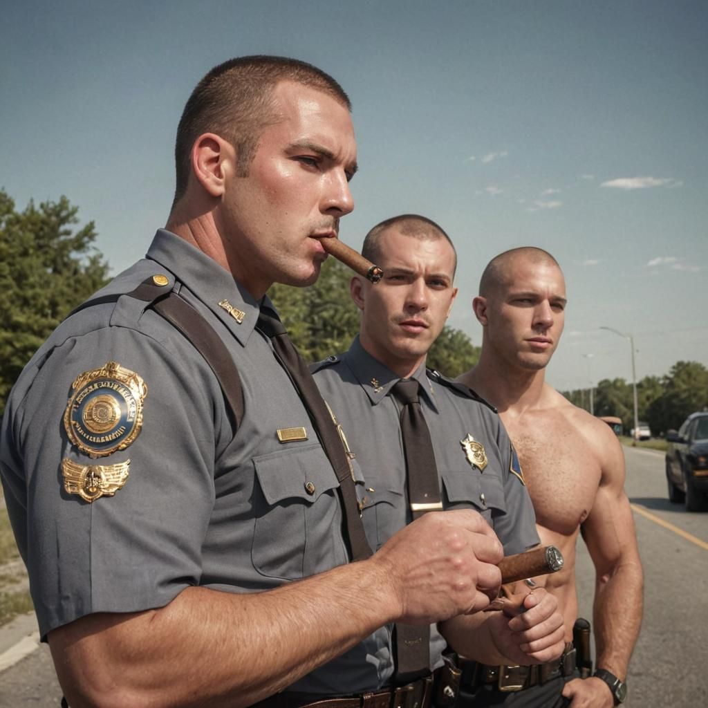 Muscular State Trooper with Cigar