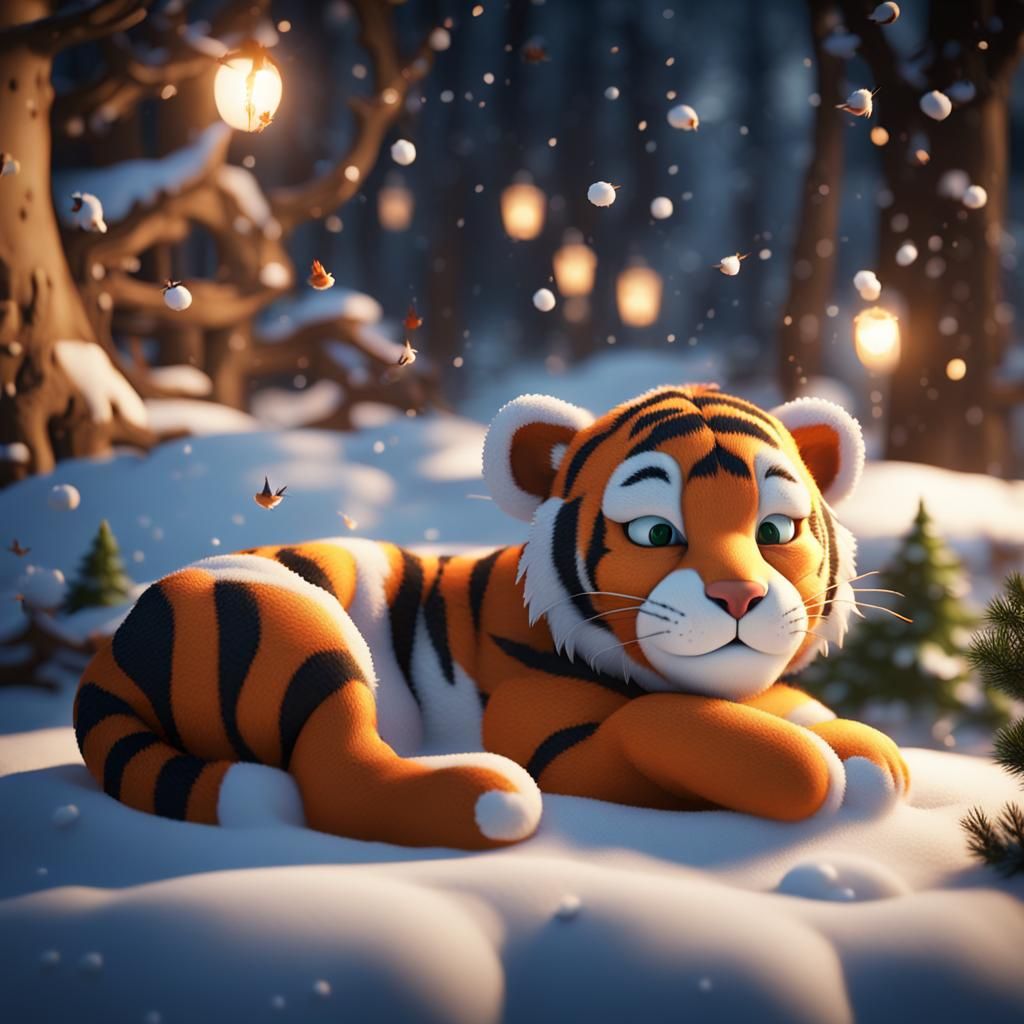 Baby Tiger Sleeps: 3D Game Cinematic Scene