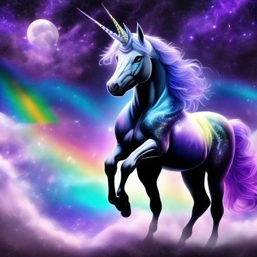 Luminescent Purple Unicorn in Starry Sky