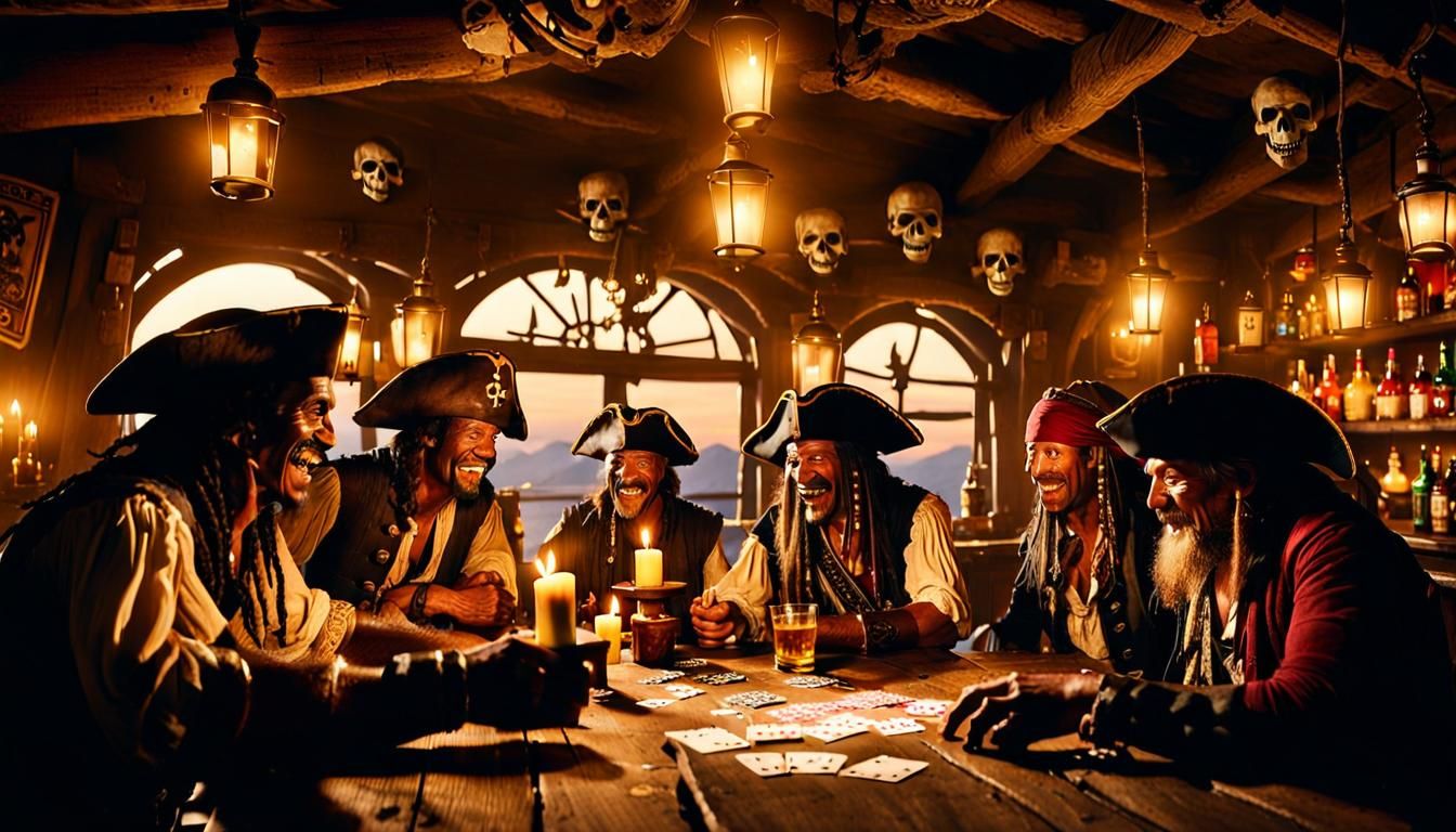 Pirates Playing Cards in Tortuga Tavern