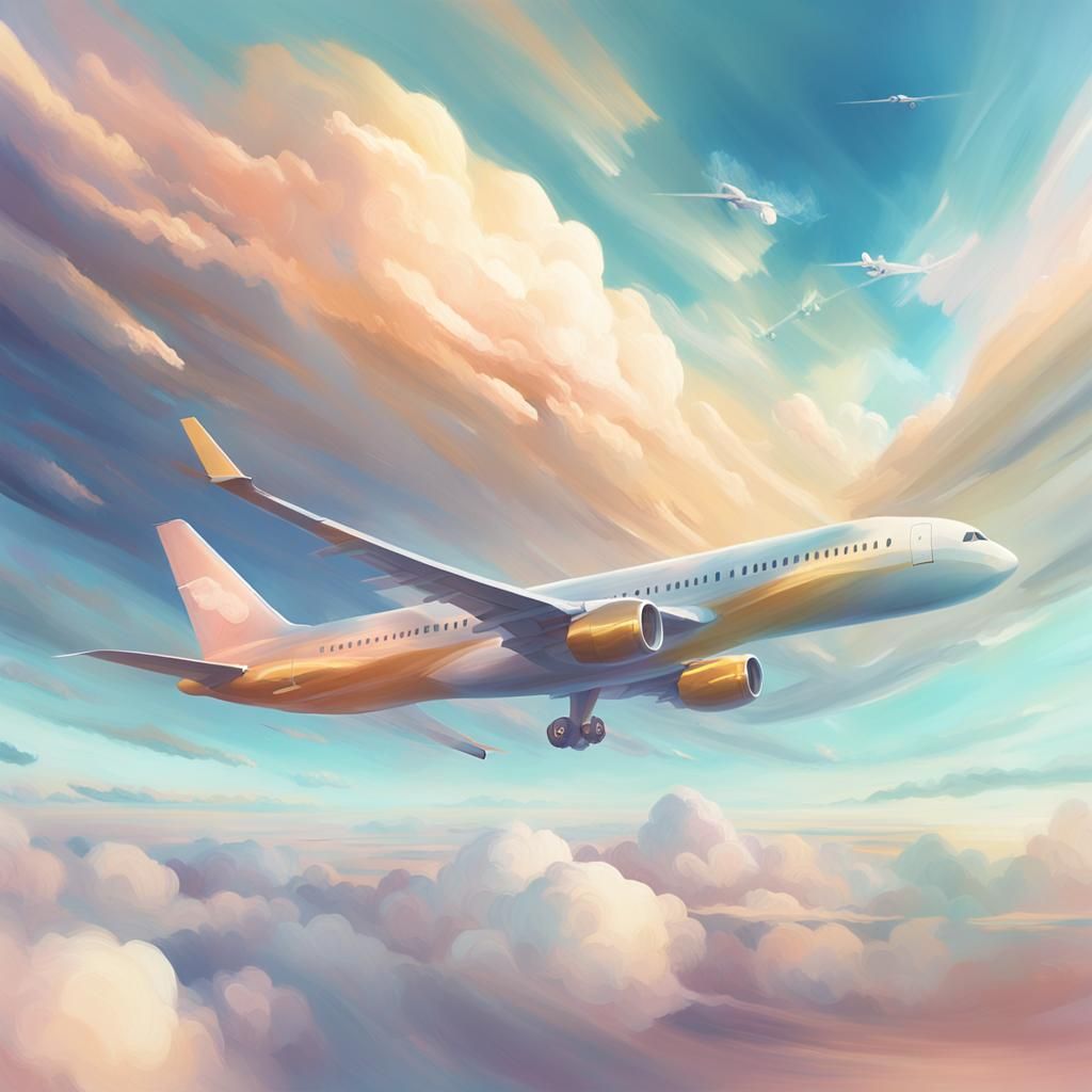 Futuristic Airplane Soaring Through Cloudy Sky