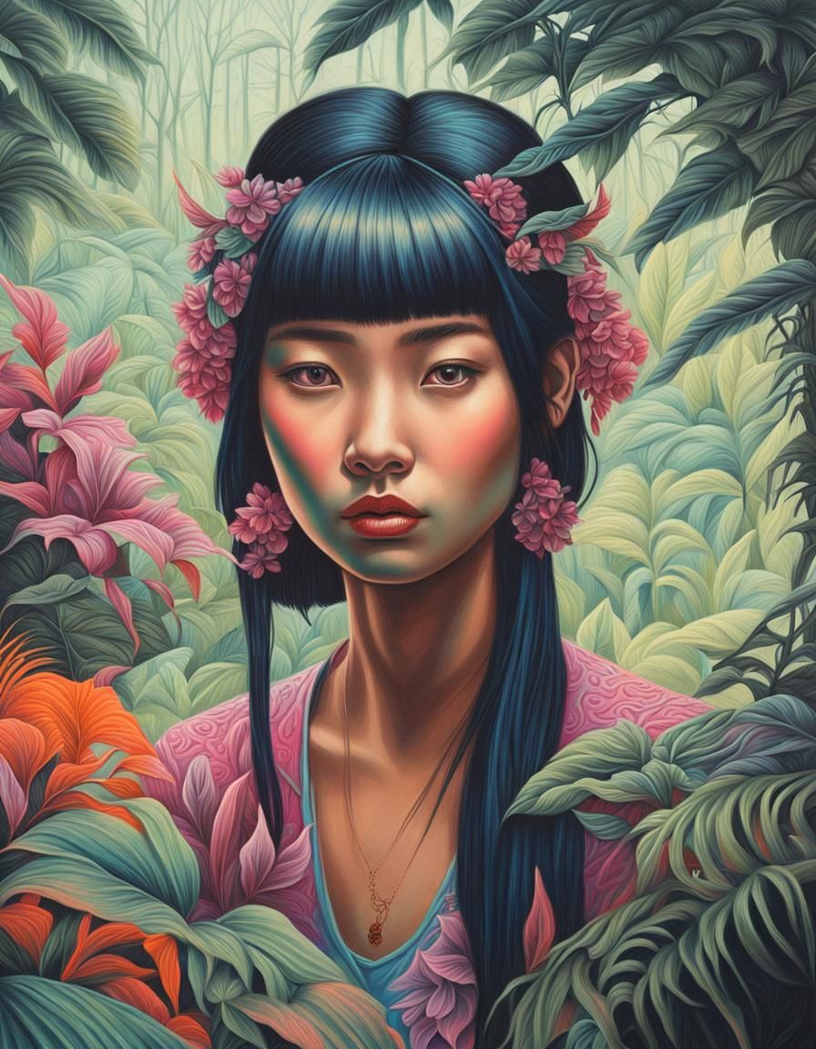 Neon Jungle Portrait of Chinese Girl in Tretchikoff Style