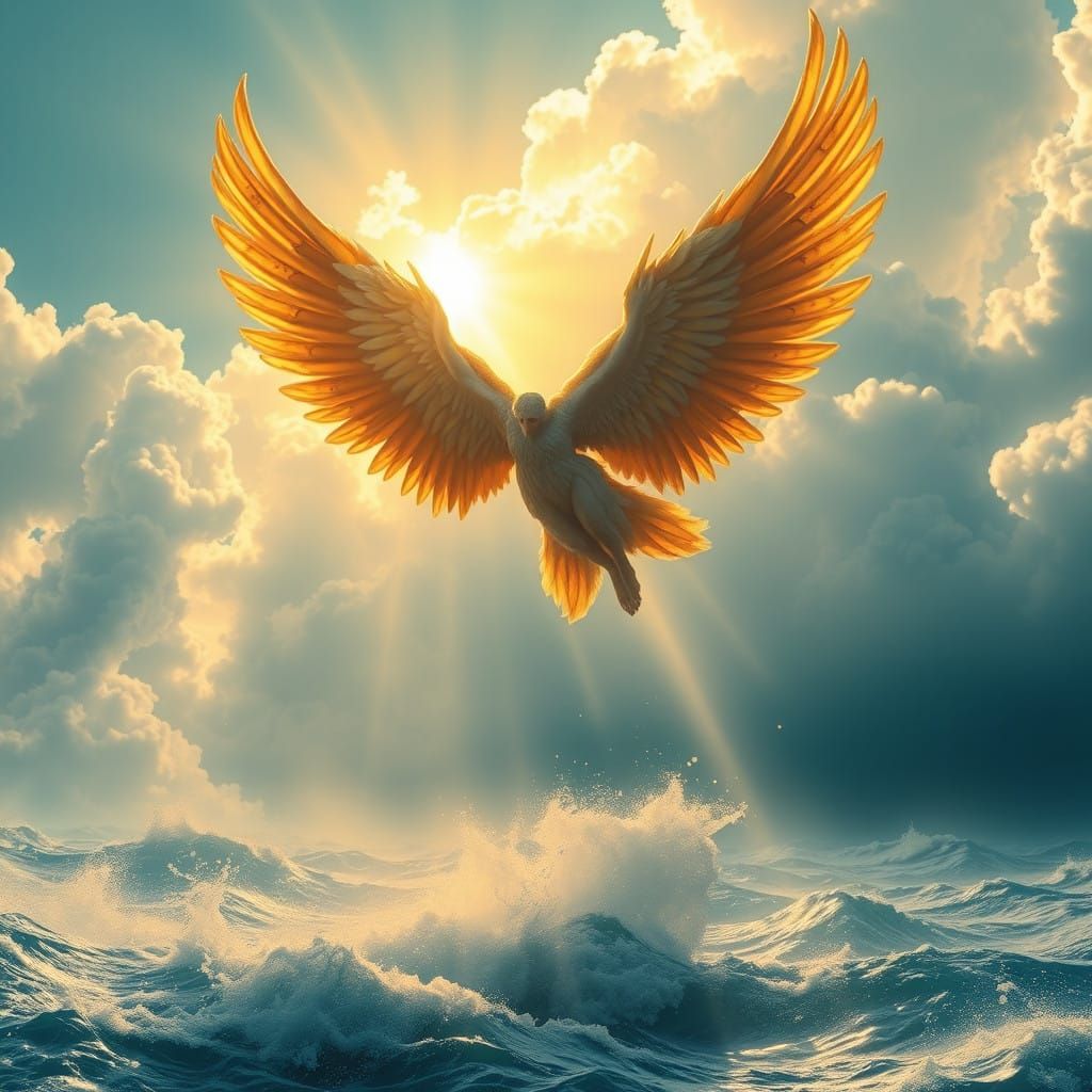 Angel Plummets from the Sky in Vibrant, Epic Scene