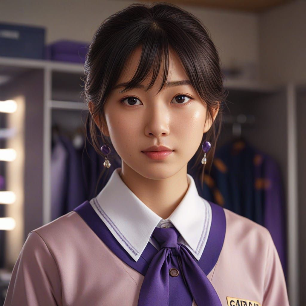 Japanese Schoolgirl in Dressing Room Digital Painting