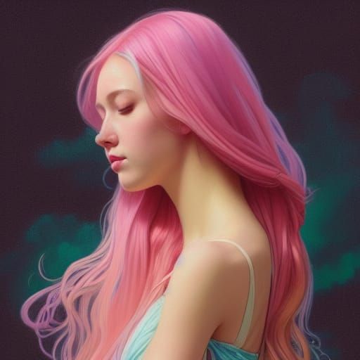 Girl with Rainbow Hair, Hyperdetailed Portrait