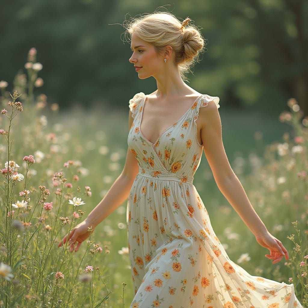 Elegant Woman in Garden: Impressionistic Portrait