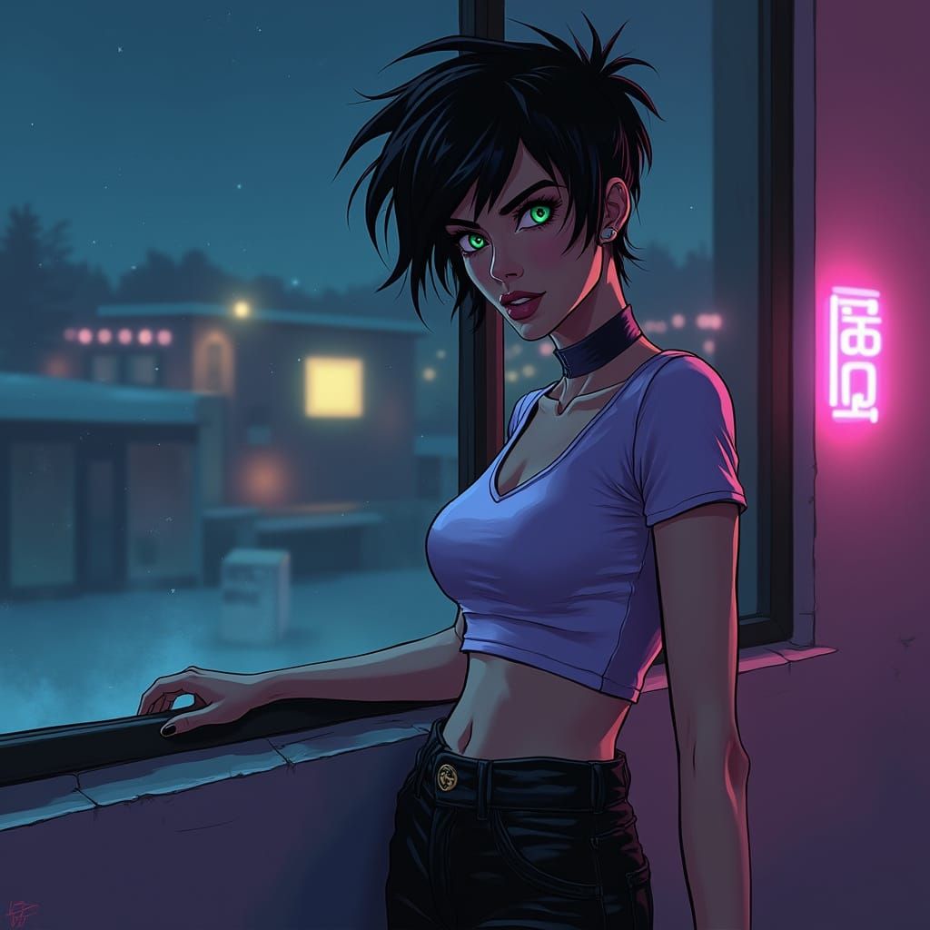 Hyperrealistic Portrait of Zoey White by Motel Window