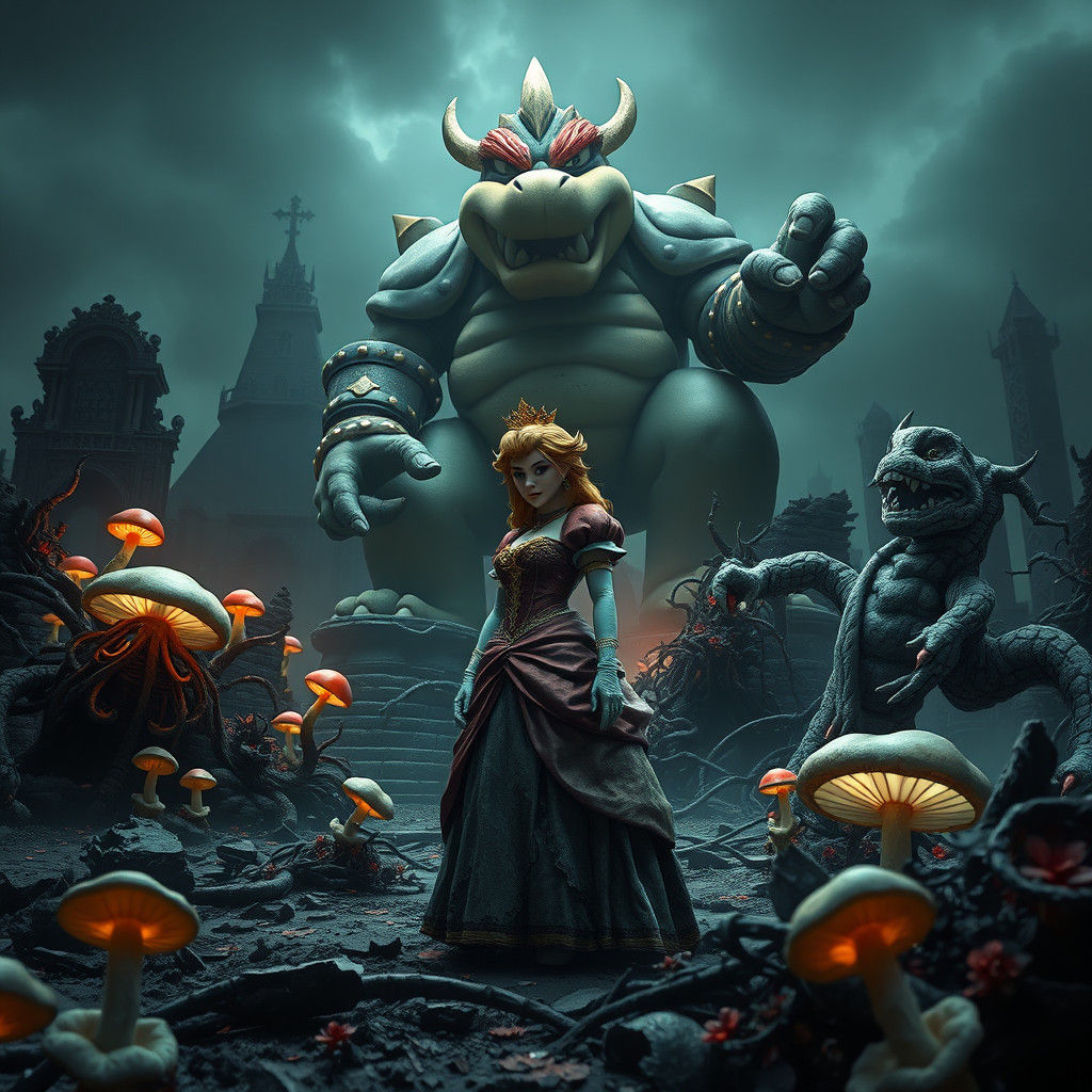 Princess Peach and Yoshi in Dark Fantasy Apocalypse