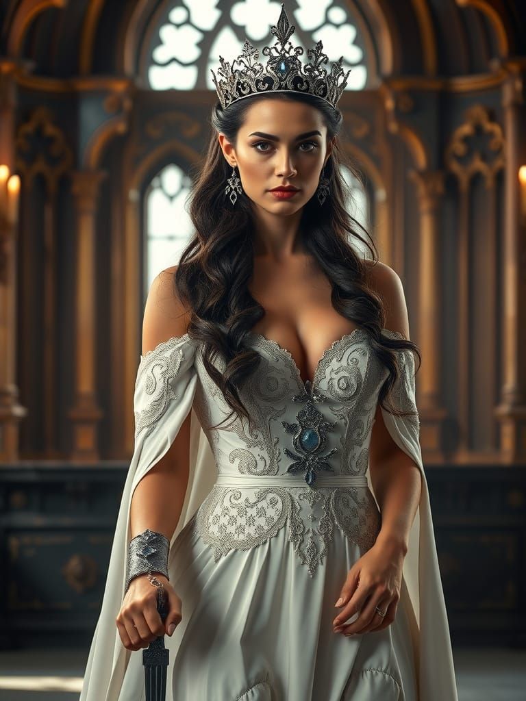 Elegant Queen in Castle, Cyberpunk Cinematic Style