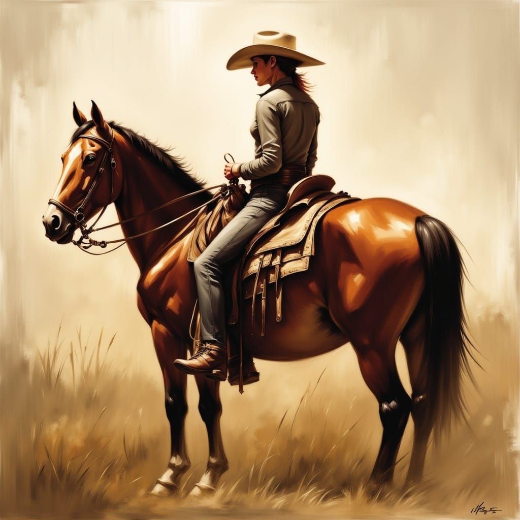 Cowgirl and Horse in Swanland Style