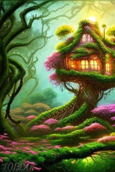 Whimsical Futuristic Treehouse on Overgrown Hill