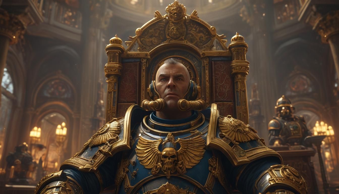 Ornate Space Marine Portrait in Baroque Throne Room