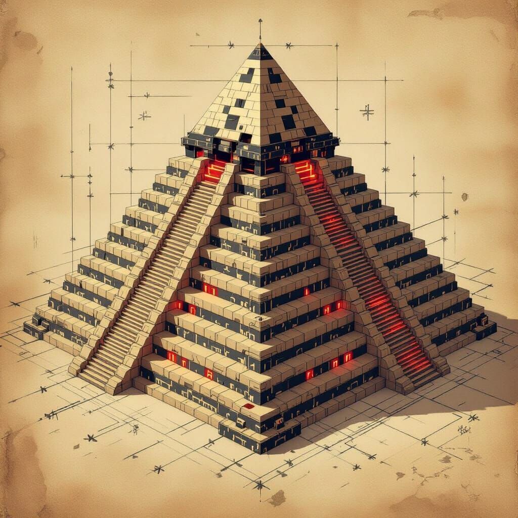 Minecraft Pyramid Blueprint on Aged Parchment