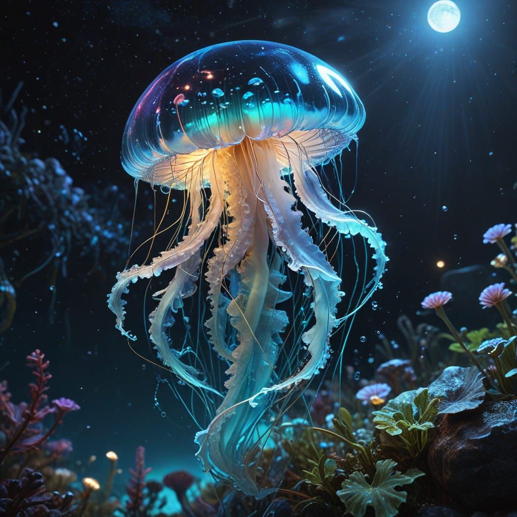 Bioluminescent Jellyfish Shines in Dark Ocean Waters